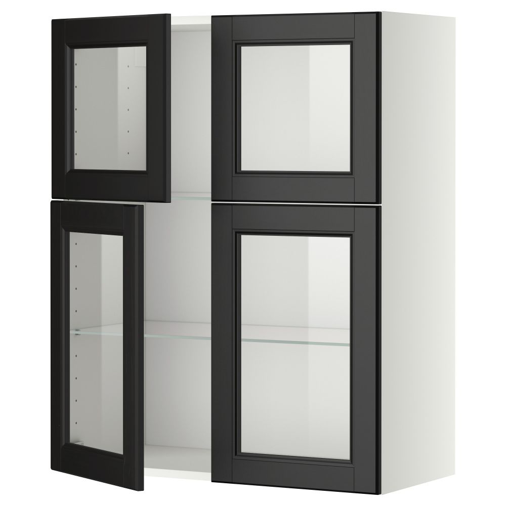 Навесной шкаф с полками, 4 стекло дверцы МЕТОД, белый, Лаксарби черно-коричневый (80x100 см) - схема-чертеж с размерами