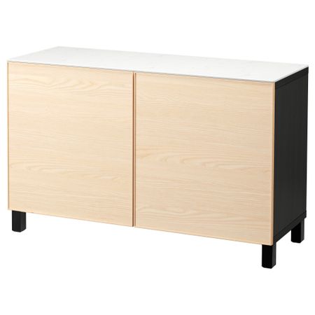 Комбинация для хранения с дверцами БЕСТО, черно-коричневый, Инвикен ясеневый шпон (120x42x74 см)