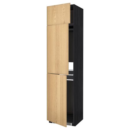 Высокий шкаф для холодильника или морозильника, с 3 дверями МЕТОД, черный, Экестад дуб (60x60x240 см)