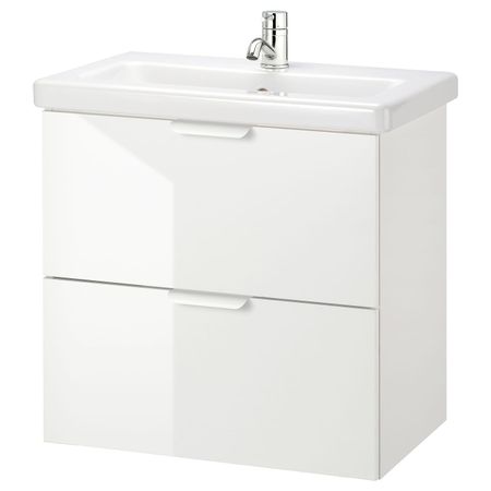 Шкаф под раковину с 2 ящиками, глянцевый белый/ПИЛКОН смеситель 64x43x65 см IKEA FISKÅN ФИСКОН / TVÄLLEN ТВЭЛЛЕН 794.304.36