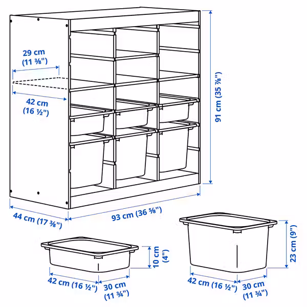 TROFAST Комбинация д/хранения - схема-чертеж с размерами