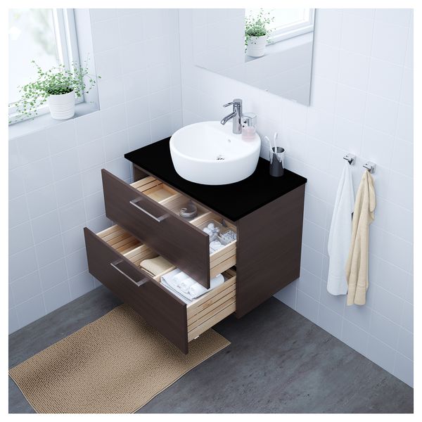 Шкаф с раковиной 45 см ГОДМОРГОН/ТОЛКЕН / ТОРНВИКЕН, черно-коричневый, антрацит (82x49x74 см) - схема-чертеж с размерами