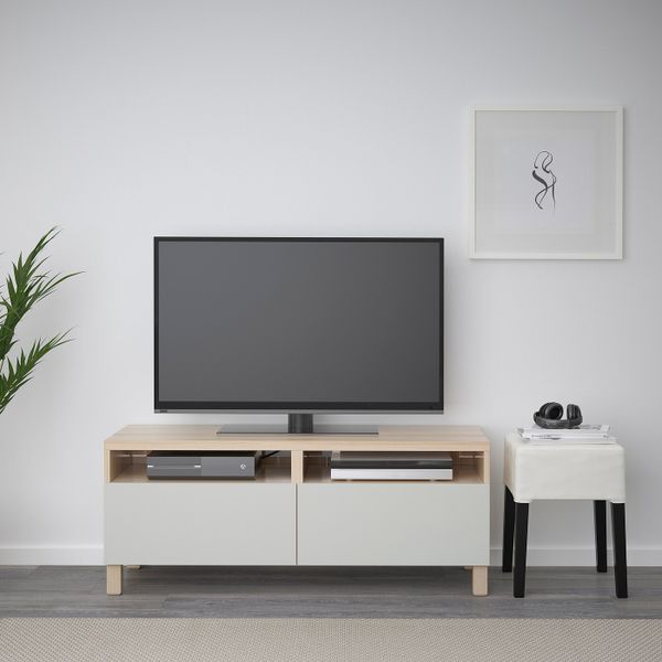 Тумба для ТВ с ящиками, под беленый дуб/Лаппвик/стуббарп светло-серый 120x42x48 см IKEA БЕСТО 992.442.78 - фото 3