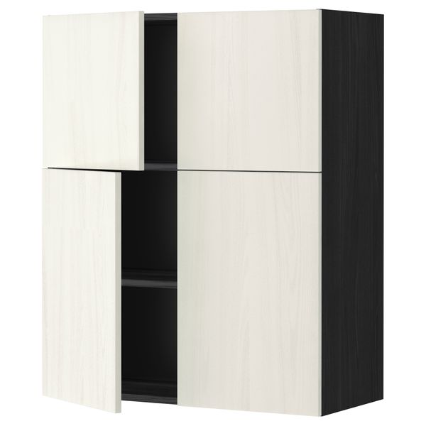 Навесной шкаф с полками, 4 дверцы МЕТОД, черный, Росдаль белый (80x100 см) - схема-чертеж с размерами