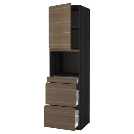 Высокий шкаф для СВЧ/дверца/3ящика, черный/Воксторп грецкий орех 60x60x220 см IKEA МЕТОД / МАКСИМЕРА 292.392.04