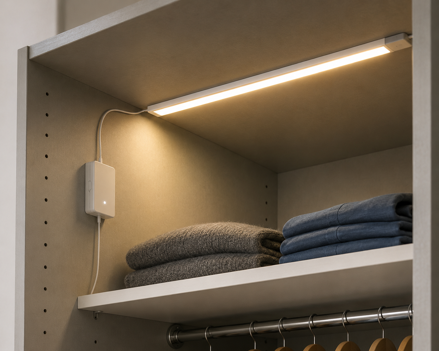 Комплект подсветки для гардеробной IKEA PAX: драйвер TRÅDFRI и светодиодные лампы MITTLED внутри каркаса