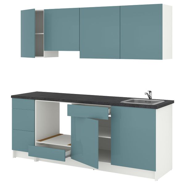 Кухня, глянцевый/синяя бирюза 220x61x220 см IKEA KNOXHULT КНОКСХУЛЬТ 794.243.79 - фото 1