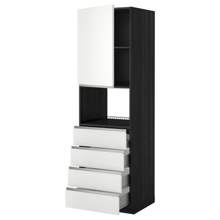 Высокий шкаф для духовки, дверца, 4 ящика МЕТОД / ФОРВАРА, черный, Нодста белый