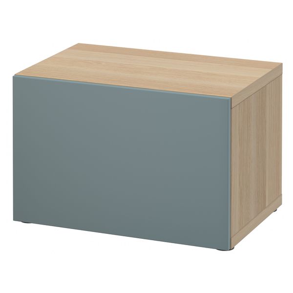 Стеллаж с дверью БЕСТО, под беленый дуб, Вальвикен серо-бирюзовый (60x40x38 см) - схема-чертеж с размерами