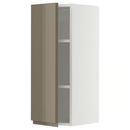 METOD Навесной шкаф с полками - белый/Voxtorp глянцевый темный серо-коричневый 30x80 см