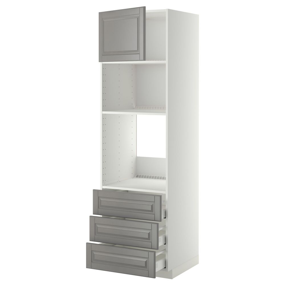 Высокий шкаф для духовки/СВЧ дверца, 3 ящика МЕТОД / МАКСИМЕРА, белый, Будбин серый - фото 1