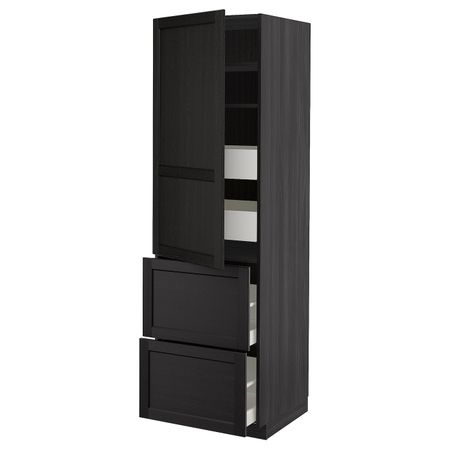 Высокий шкаф + полки/4ящ/двр/2фасада, черный/Лерхюттан черная морилка 60x60x200 см IKEA МЕТОД / МАКСИМЕРА 693.434.06