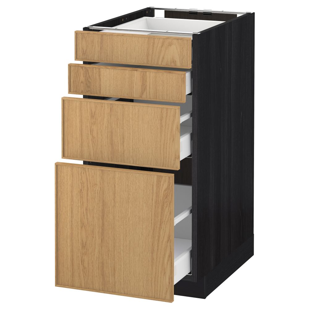 Напольный шкаф 4 фронтальных панели, 4 ящика МЕТОД / МАКСИМЕРА, черный, Экестад дуб - схема-чертеж с размерами