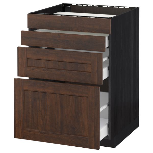 Напольный шкаф для духовки, 4фасада, 3 ящика МЕТОД / МАКСИМЕРА, черный, Эдсерум коричневый - схема-чертеж с размерами