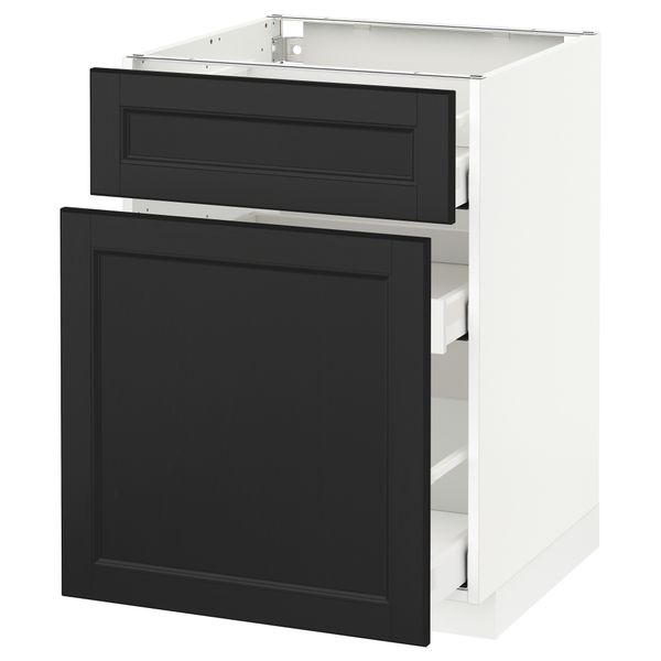 Напольный шкаф, выдвижной секцией, ящик МЕТОД / МАКСИМЕРА, белый, Лаксарби черно-коричневый - схема-чертеж с размерами
