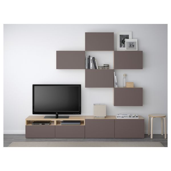 Шкаф для ТВ, комбинация БЕСТО, под беленый дуб, Вальвикен темно-коричневый (240x20/40x204 см) - схема-чертеж с размерами