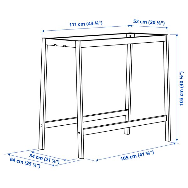 Подстолье для конференц-стола, 120x68x103 см, белый IKEA MITTZON 705.279.80 - схема-чертеж с размерами
