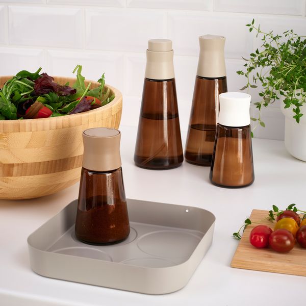 Подставка для баночек со специями, серо-бежевый, 17x17 см IKEA HALVTOM 805.394.59 - фото 4