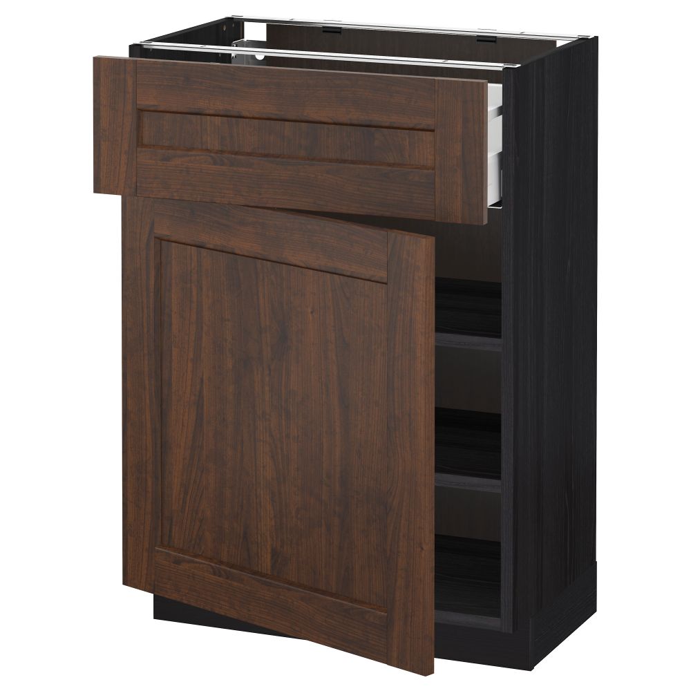 Напольный шкаф с ящиком, дверью МЕТОД / МАКСИМЕРА, черный, Эдсерум коричневый - схема-чертеж с размерами