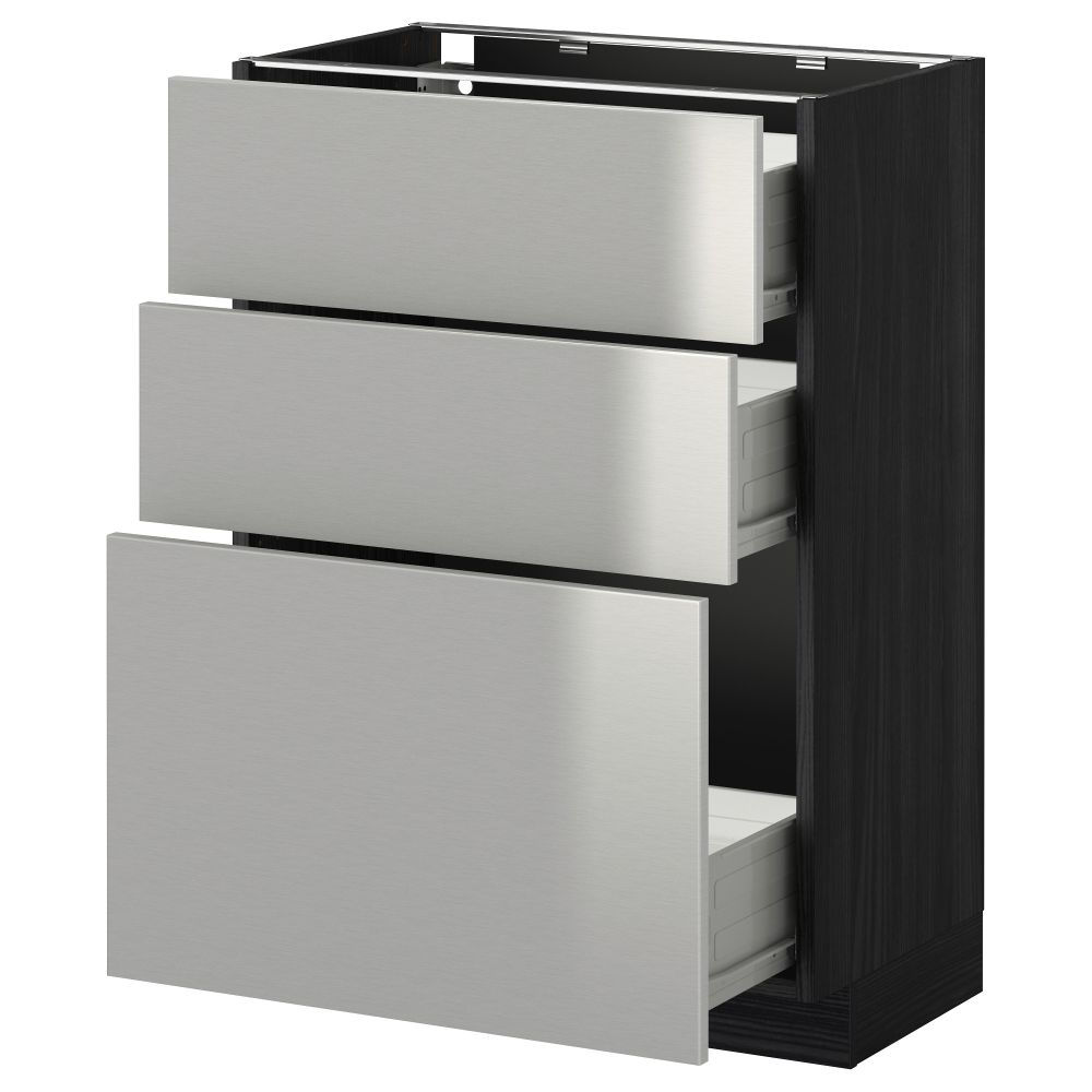 Напольный шкаф с 3 ящиками МЕТОД / ФОРВАРА, черный, Гревста нержавеющ сталь - схема-чертеж с размерами