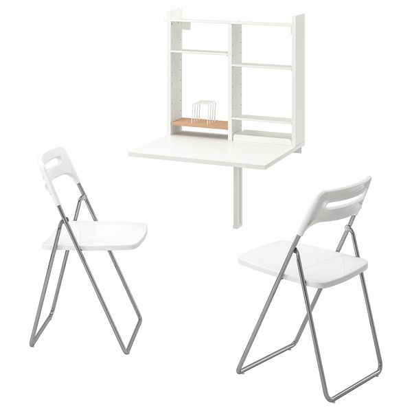 Стол и 2 стула, белый глянцевый, белый хромированный IKEA NISSE НИССЕ, NORBERG НОРБЕРГ 394.813.19 - фото 1