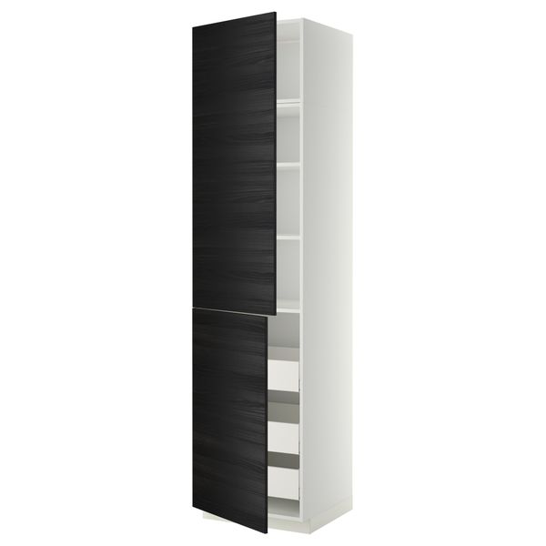 Высокий шкаф + полки, 3 ящика, 2 дверцы МЕТОД / МАКСИМЕРА, белый, Тингсрид черный - фото 1
