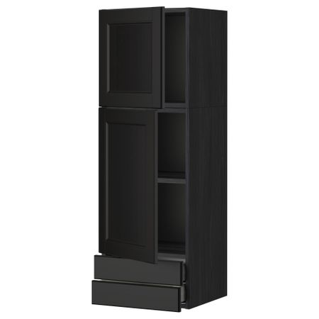 Навесной шкаф, 2 дверцы, 2 ящика МЕТОД / МАКСИМЕРА, черный, Лаксарби черно-коричневый