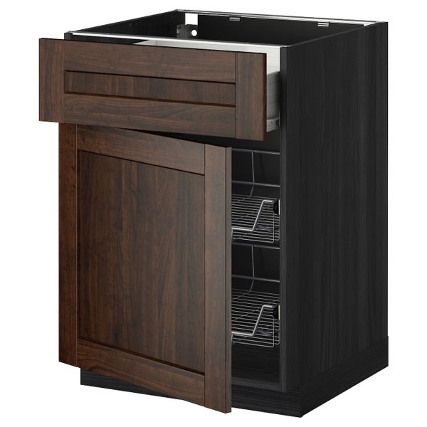 Напольный шкаф с проволочной корзиной/ящ/дверью, черный/Эдсерум коричневый 60x60 см IKEA МЕТОД / ФОРВАРА 392.616.85 - схема-чертеж с размерами