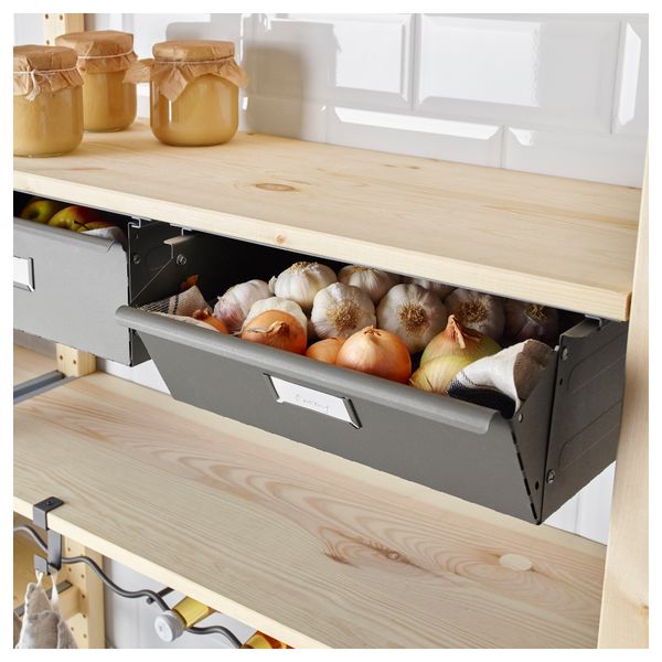 2 секции, полки/ящики ИВАР, сосна, серый (134x30x226 см) - фото 3