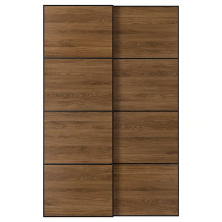 MEHAMN Пара раздвижных дверей - чёрный/двусторонний грецкий орех 150x236 см