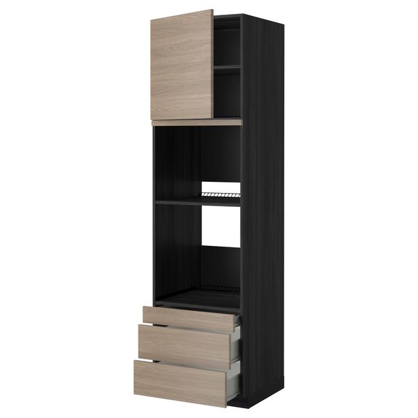 Высокий шкаф для духовки комбинированный, духовка + дверца, 3 ящика МЕТОД / ФОРВАРА, черный, Брокхульт светло-серый - фото 1