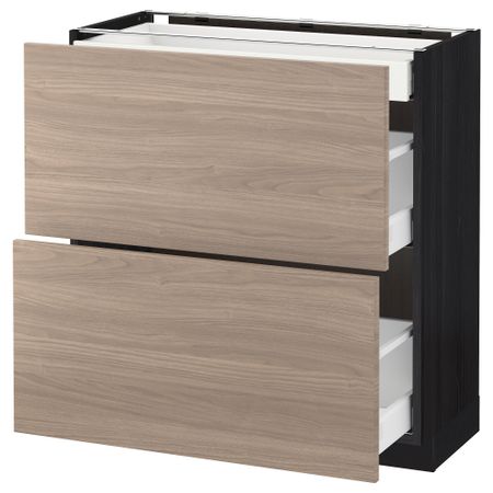 Напольный шкаф, 2 фасада, 3 ящика МЕТОД / МАКСИМЕРА, черный, Брокхульт светло-серый