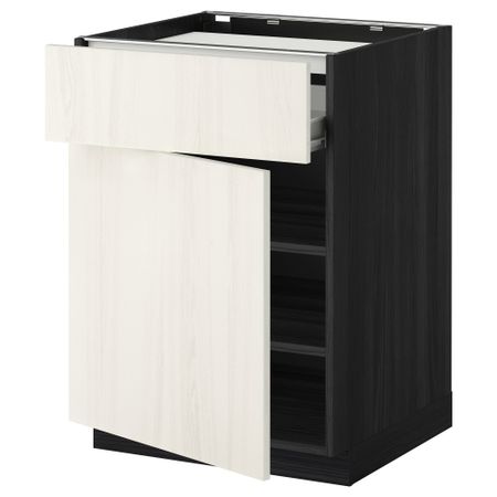 Напольный шкаф для варочной панели, ящик, полка, дверцы МЕТОД / ФОРВАРА, черный, Росдаль белый