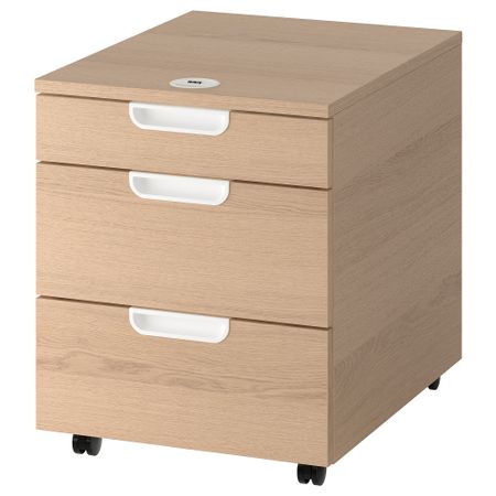 Тумба с ящиками на колесах, дубовый шпон, беленый, 45x55 см IKEA GALANT ГАЛАНТ 803.651.52