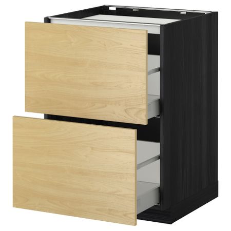 Напольный шкаф, 2 фронтальных панели, 3 ящика МЕТОД / МАКСИМЕРА, черный, Тингсрид береза