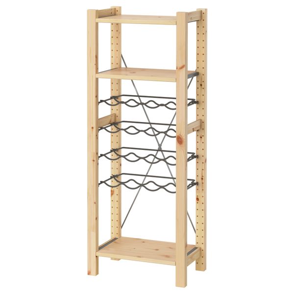 1 секция, полки/полки для/бутылок ИВАР, сосна, серый (48x30x124 см) - фото 2