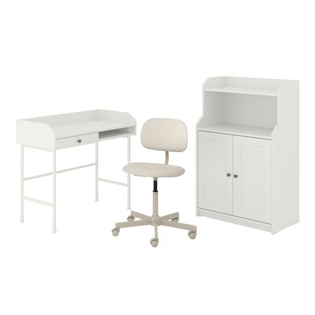 Стол и комбинация для хранения, и рабочий стул белый, бежевый IKEA HAUGA/BLECKBERGET ХАУГА/БЛЕКБЕРГЕТ 794.364.76