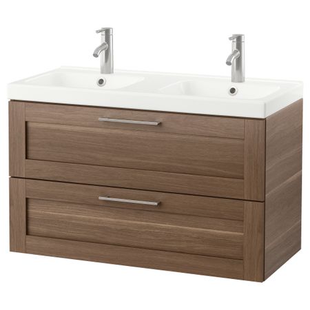 Шкаф для раковины с 2 ящиками ГОДМОРГОН / ОДЕНСВИК, под грецкий орех (100x49x64 см)