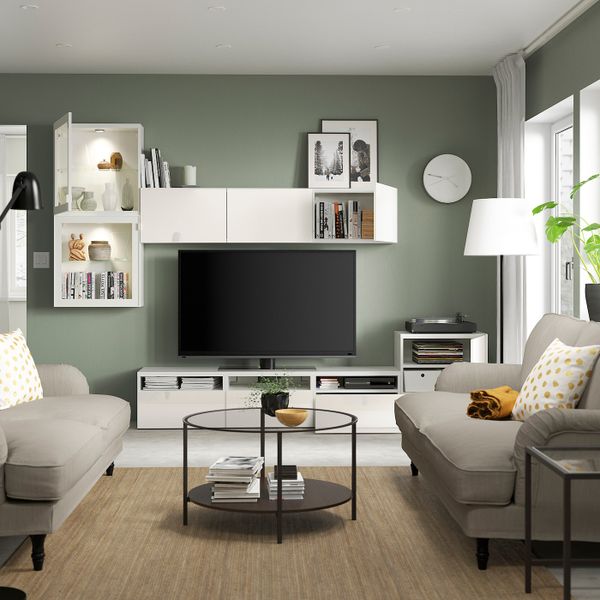 Шкаф для ТВ, комбинированный, стекляные дверцы, белый/Сельсвикен глянцевый, белый прозрачное стекло 300x42x211 см IKEA BESTÅ - фото 2