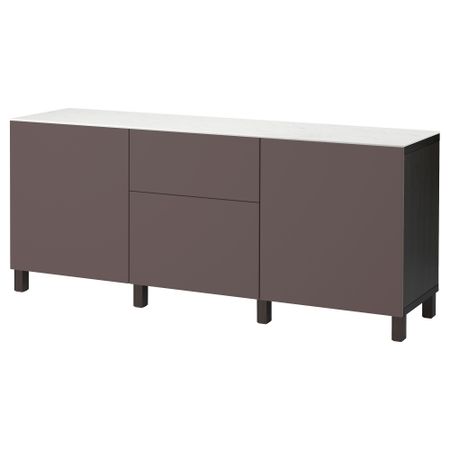 Комбинация для хранения с дверцами, ящиками БЕСТО, черно-коричневый, Вальвикен темно-коричневый (180x42x74 см)