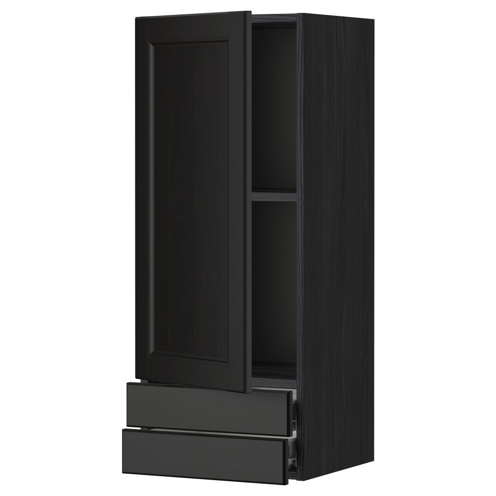 Навесной шкаф с дверцей, 2 ящика МЕТОД / ФОРВАРА, черный, Лаксарби черно-коричневый - фото 1