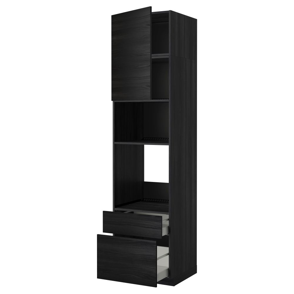 Высокий шкаф для духовки/СВЧ дверца, 2 ящика МЕТОД / МАКСИМЕРА, черный, Тингсрид черный - схема-чертеж с размерами