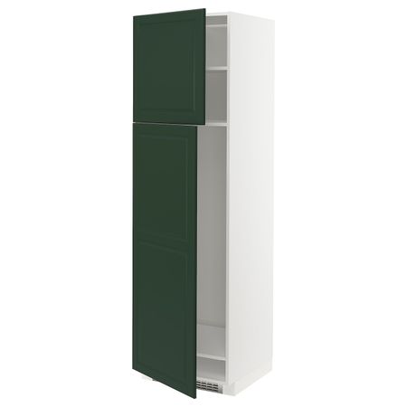 Высокий шкаф для холодильника/2дверцы, белый/Будбин темно-зеленый 60x60x200 см IKEA METOD МЕТОД 593.120.09