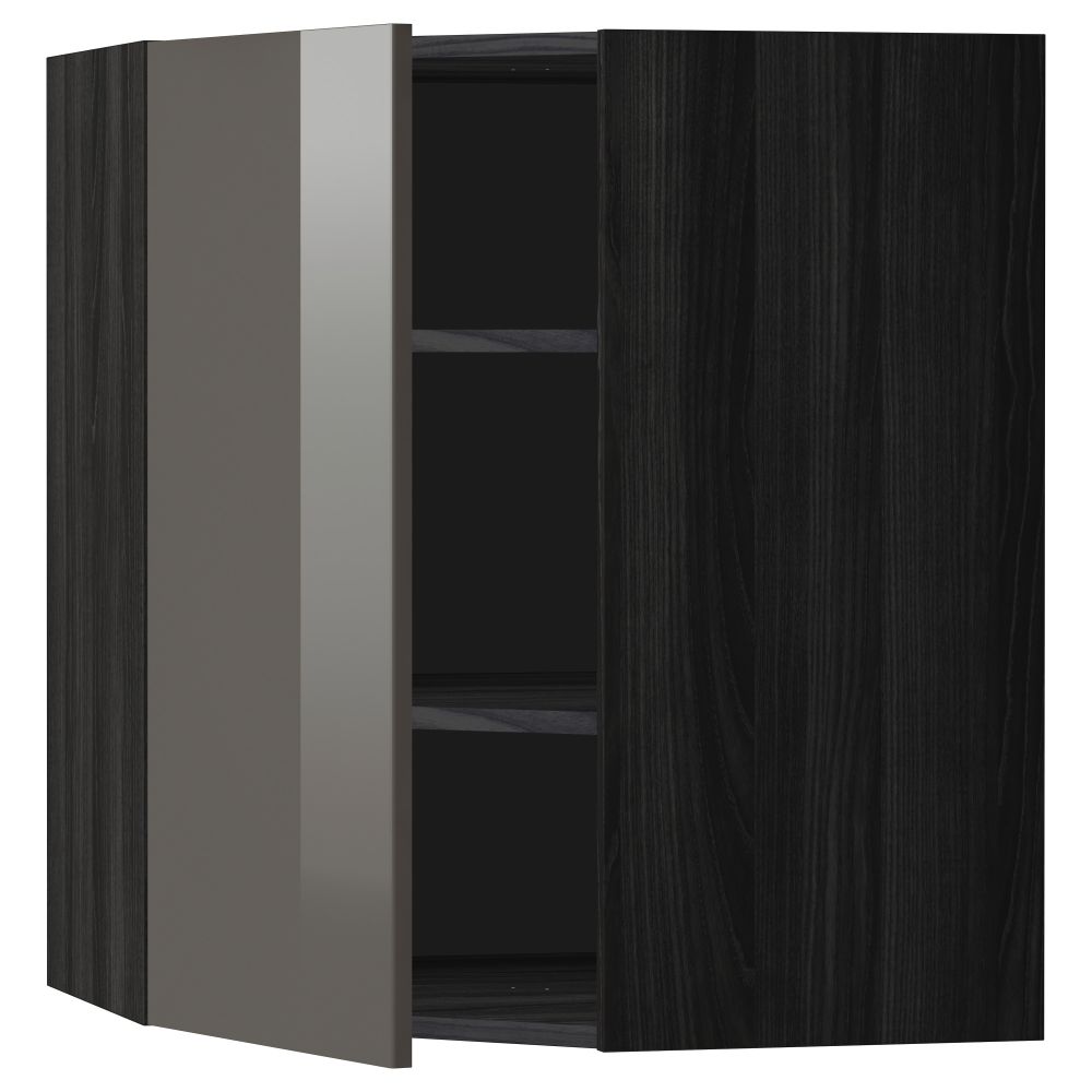 Угловой навесной шкаф с полками МЕТОД, черный, Рингульт серый - схема-чертеж с размерами