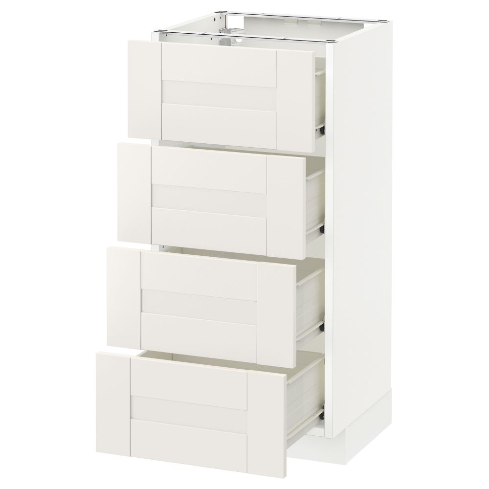 Напольный шкаф 4 фронтальных панели, 4 ящика МЕТОД / ФОРВАРА, белый, Сэведаль белый - схема-чертеж с размерами