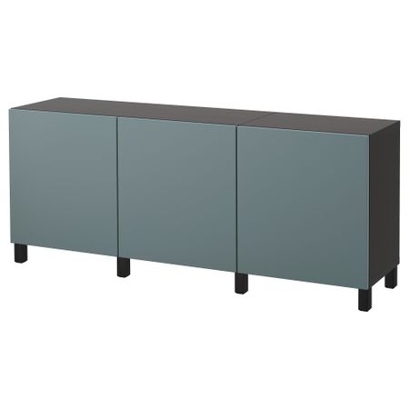 Комбинация для хранения с дверцами БЕСТО, черно-коричневый, Вальвикен серо-бирюзовый (180x40x74 см)