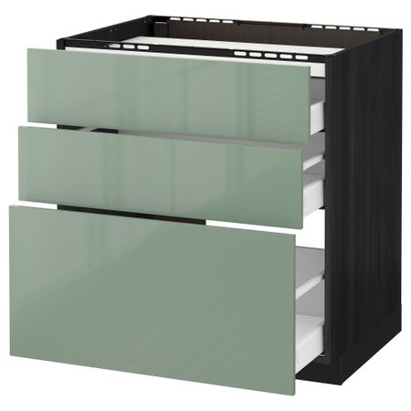 Напольный шкаф, 3 фронтальных панели, 3 ящика МЕТОД / МАКСИМЕРА, черный, Калларп светло-зеленый