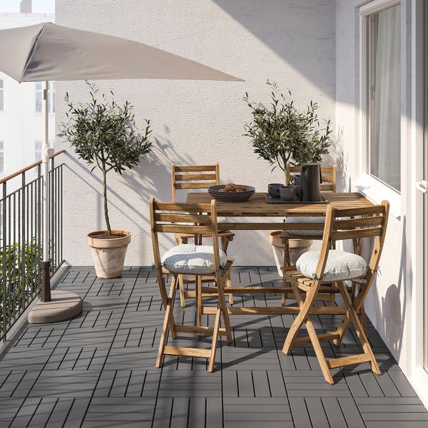 Стол + 4 складных стула, для/сада, серо-коричневая морилка/клёсан синий IKEA ASKHOLMEN АСКХОЛЬМЕН 094.351.40 - фото 2