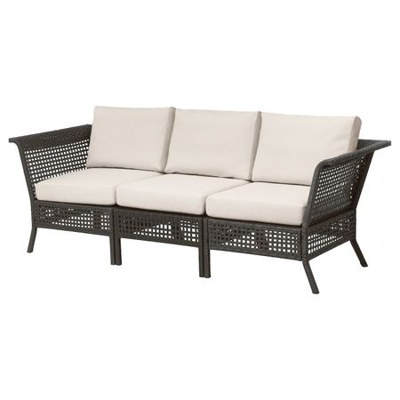 3-местный модульный диван, садовый, черно-коричневый/ФРЁСЁН/ДУВХОЛЬМЕН бежевый 222x80x90 см IKEA KUNGSHOLMEN КУНГСХОЛЬМЕН