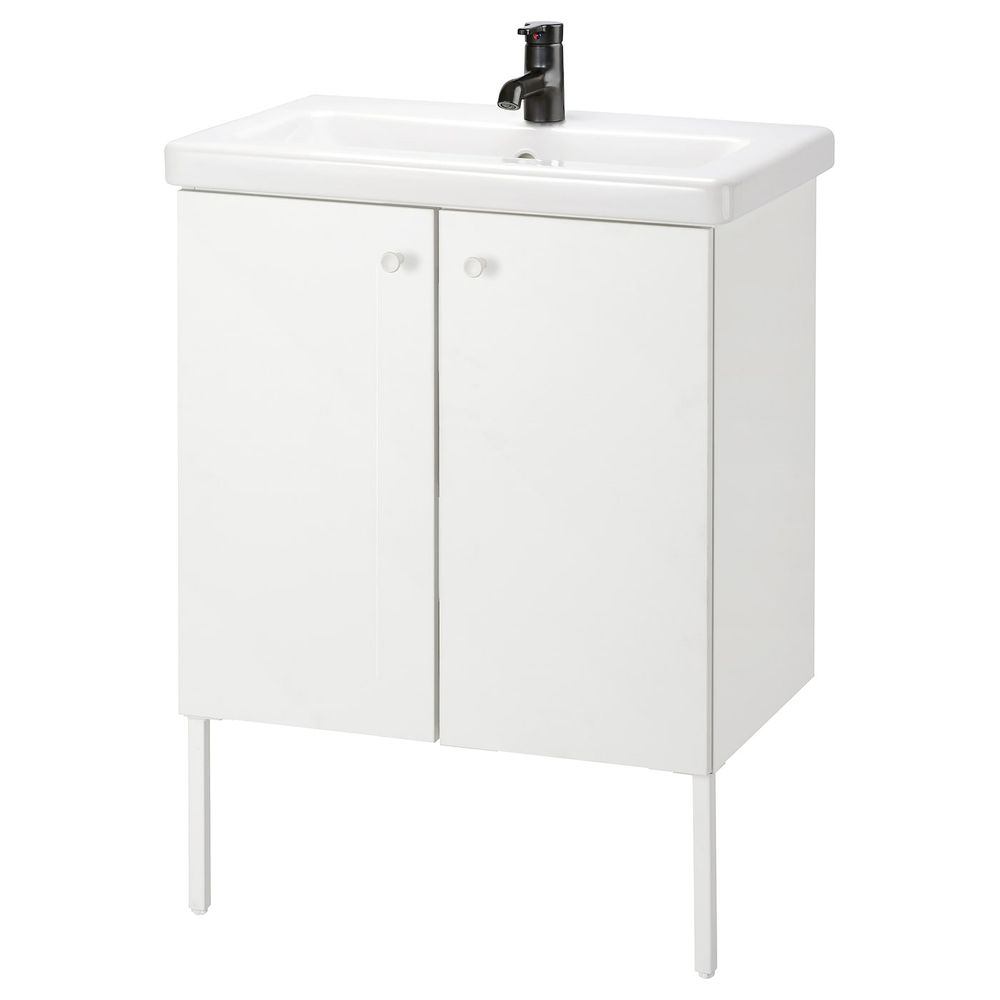 Шкаф под раковину с 2 дверец, белый/Сальен смеситель 64x43x88 см IKEA FISKÅN ФИСКОН / TVÄLLEN ТВЭЛЛЕН 094.304.68 - фото 1